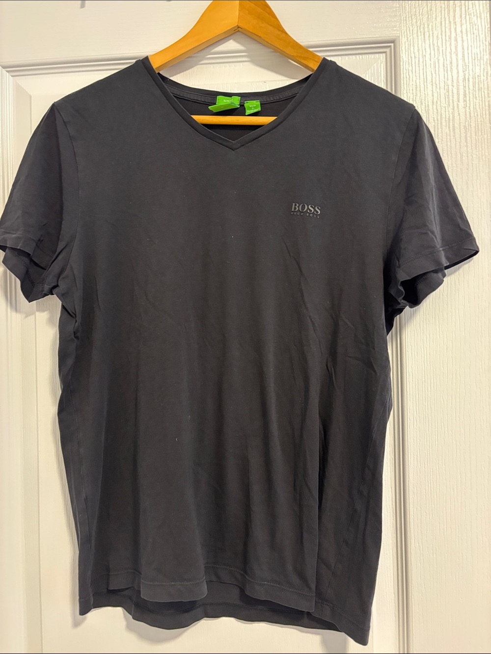 BOSS Men's Black V-Neck Tee with Subtle Logo